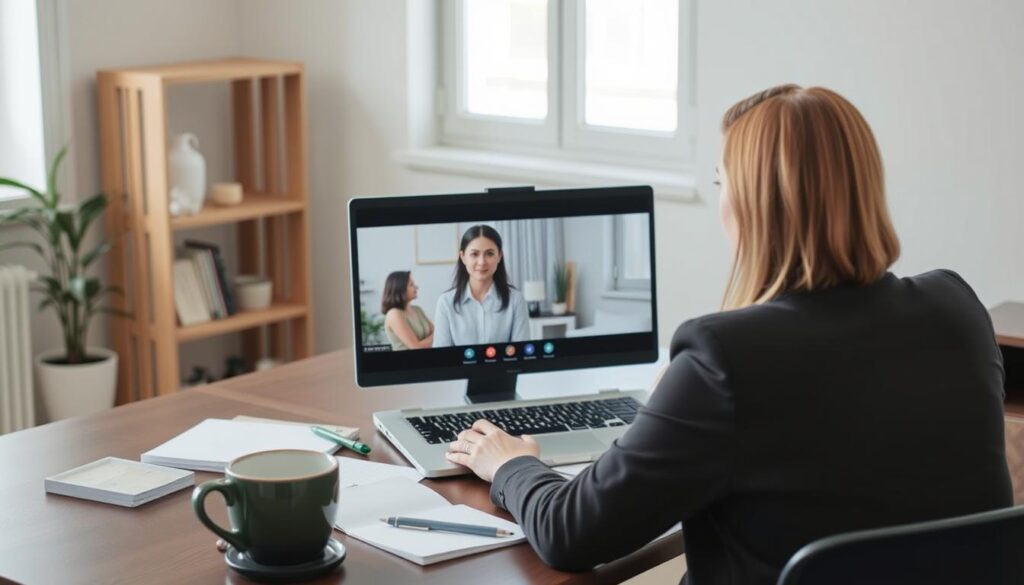 Professional freelance writer working with corporate client on a major project