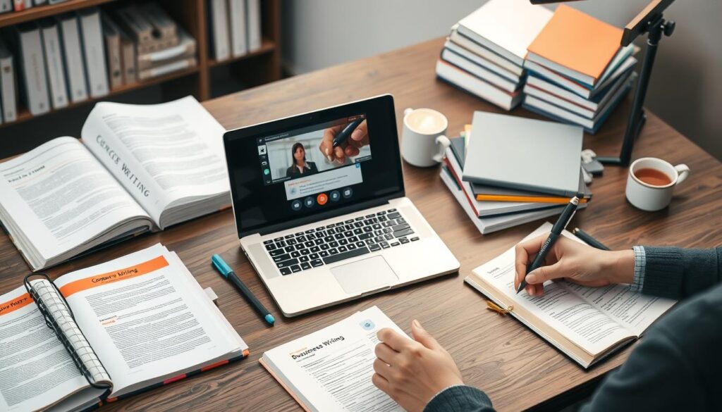Writer developing corporate writing expertise through research and professional development