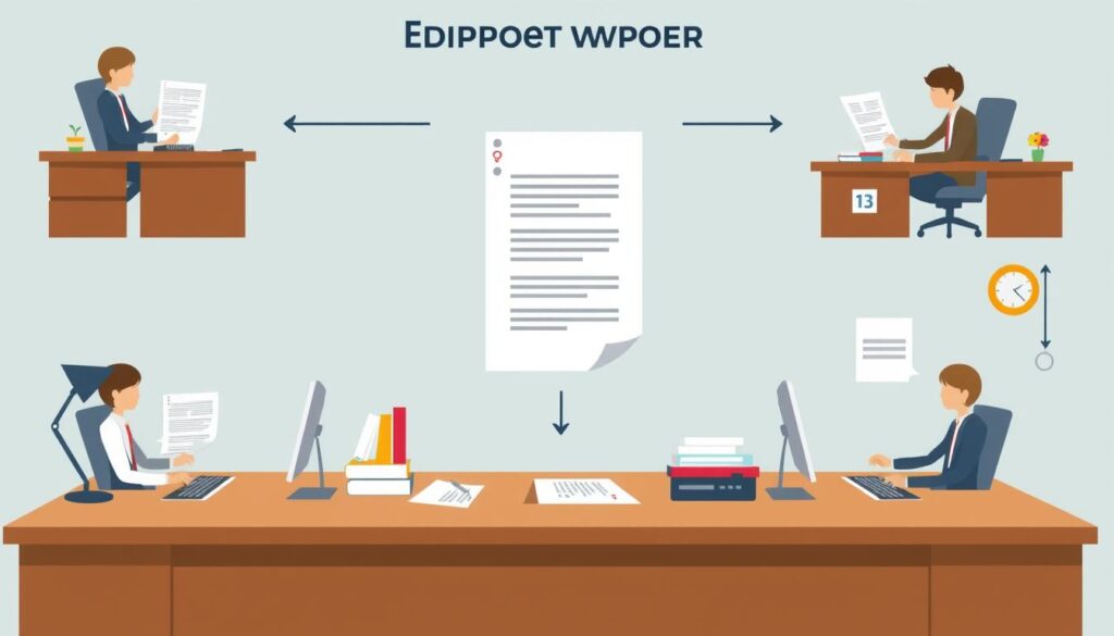 Writer navigating corporate approval process with multiple stakeholders