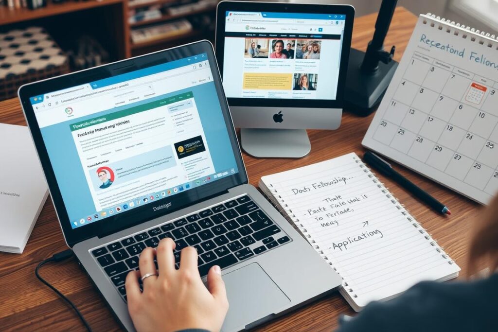 Writer researching fellowship opportunities online