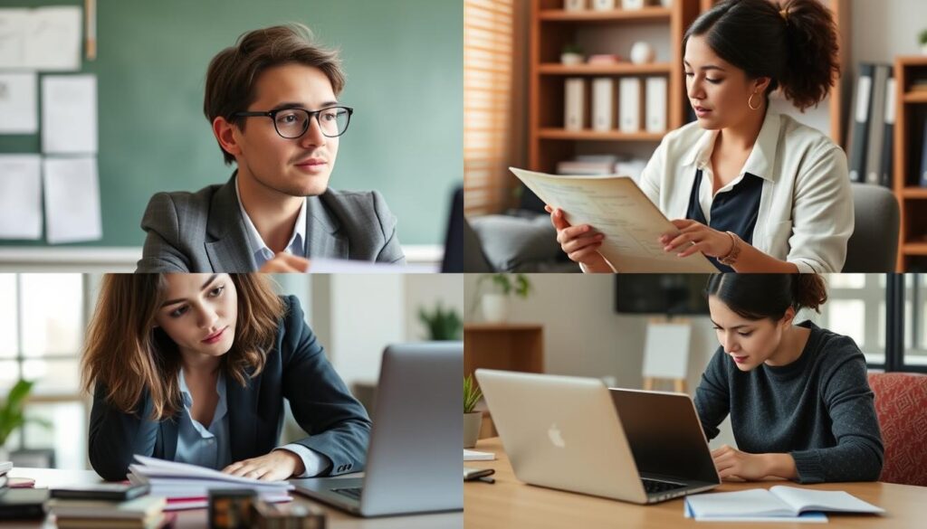 A collage showing various applications of personal narratives in education, career, and therapy
