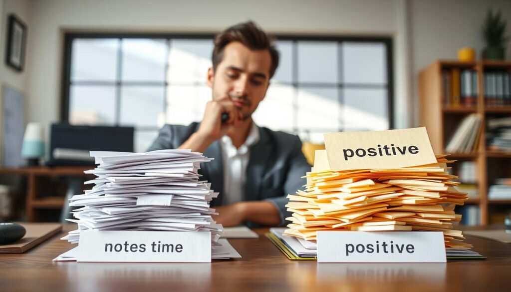 A writer balancing positive and negative tone words in their work