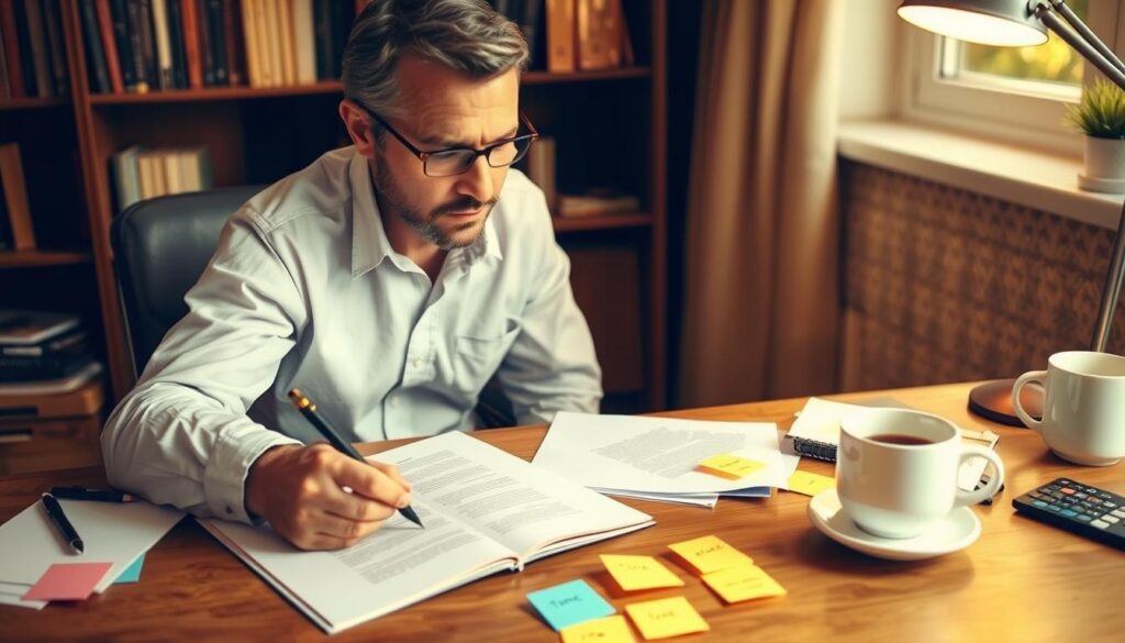 A writer reviewing a manuscript with balanced tone