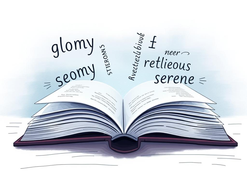 Book with connotative words creating atmosphere