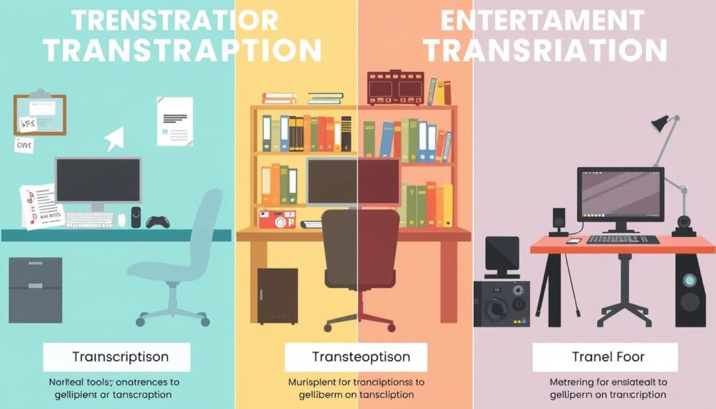 Comparison of different transcription specialties showing equipment and resources
