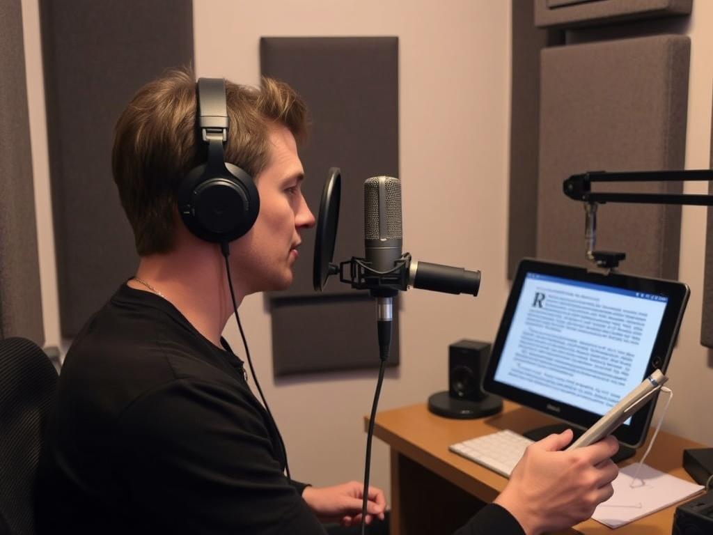 Person recording an audiobook narration, representing alternative ways to get paid to read books