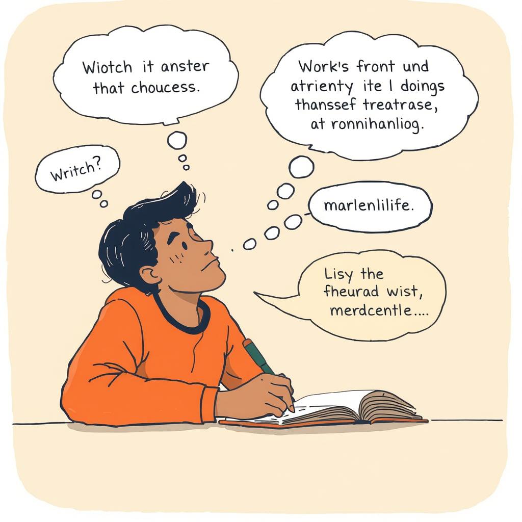 Person writing with attention to word choice