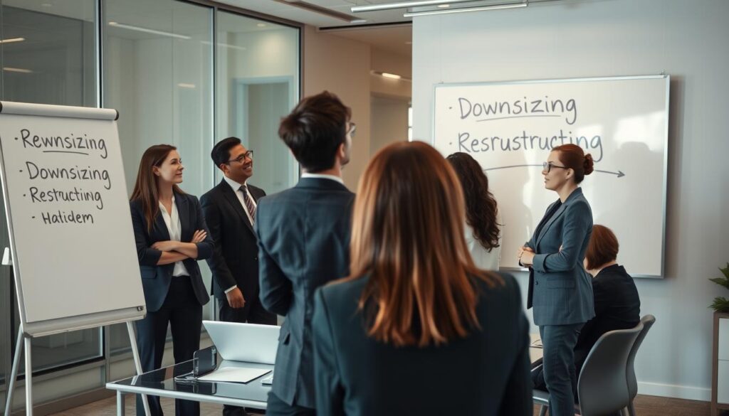 Professional office setting with people in a meeting discussing work euphemisms