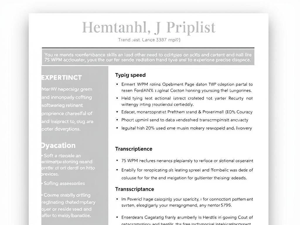 Sample transcriptionist resume highlighting key skills and experience
