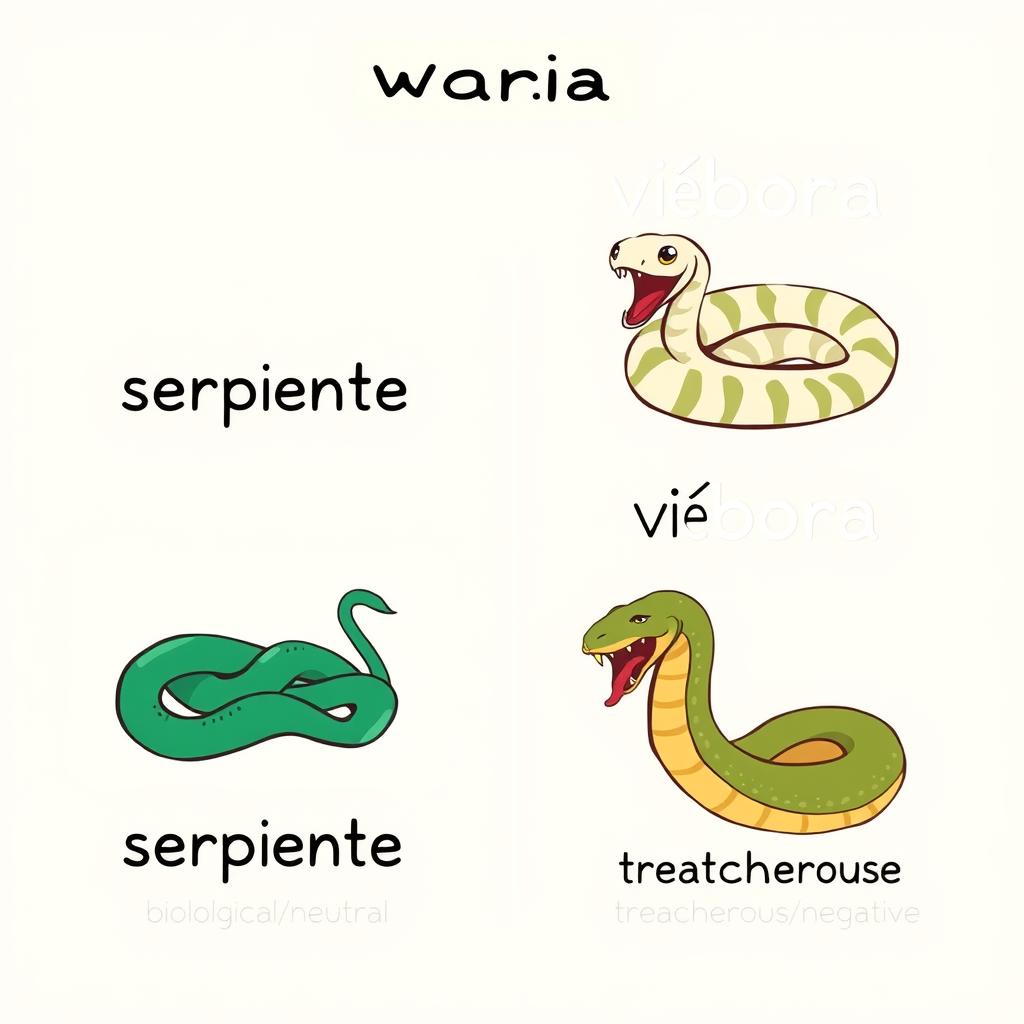 Spanish words serpiente vs víbora with their connotations